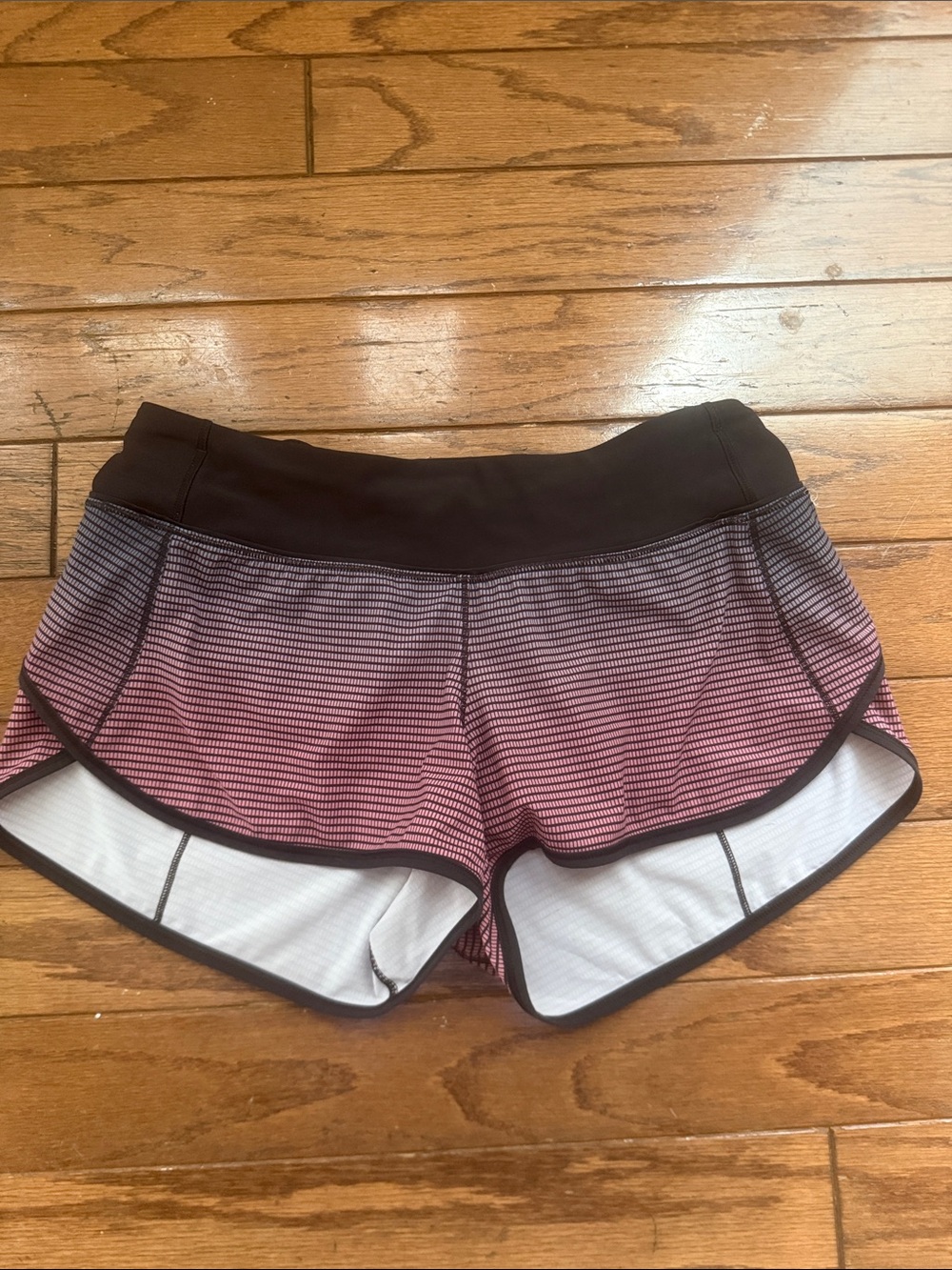 lululemon athletica Pink Striped Running Shorts with Black Waistband
